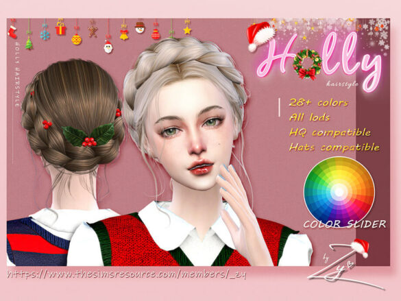 Sims 4 Christmas Holly Hairstyle by _zy at TSR