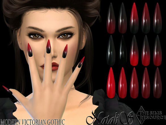 Modern Victorian Gothic stiletto nails by N