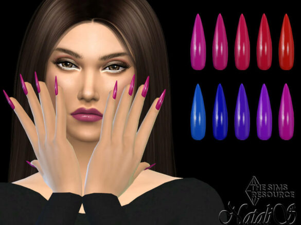Sims 4 Red-blue palette stiletto nails by NataliS at TSR