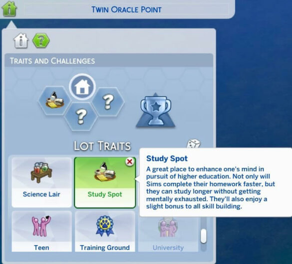 The Sims 4 Better Lot Trait – Study Spot