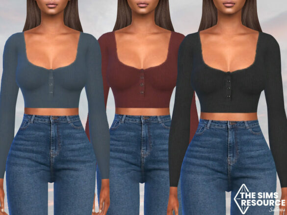 The Sims 4 Female Cropped Buttoned Tops by Saliwa at TSR
