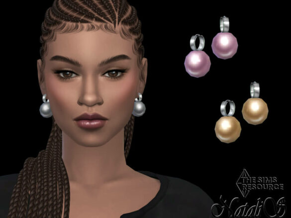 The Sims 4 Huggie hoop giant pearl earrings by NataliS