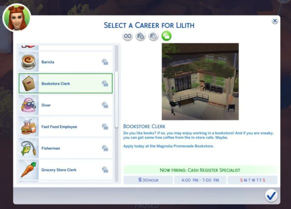 The Sims 4 Bookstore Clerk (Part-Time) Career