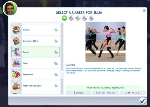 The Sims 4 Dancer (Part-Time) Career