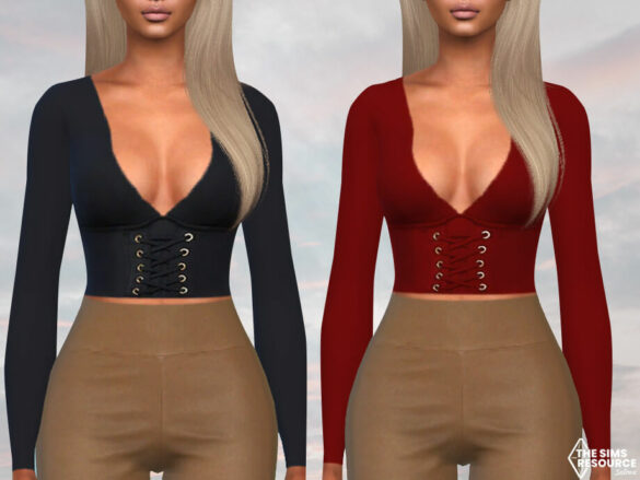 The Sims 4 Deep Neck Pamela Long Sleeve Top by Saliwa