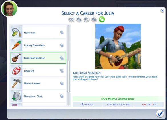 The Sims 4 Indie Band Musician (Part-Time) Career