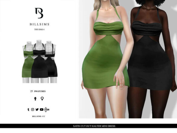 The Sims 4 Satin Cut Out Halter Mini Dress by Bill Sims