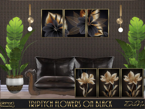 The Sims 4 TRIPTYCH FLOWERS ON BLACK at DiaNa Sims 4