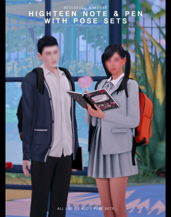 The Sims 4 bedmusaehighteen note and pen with pose sets