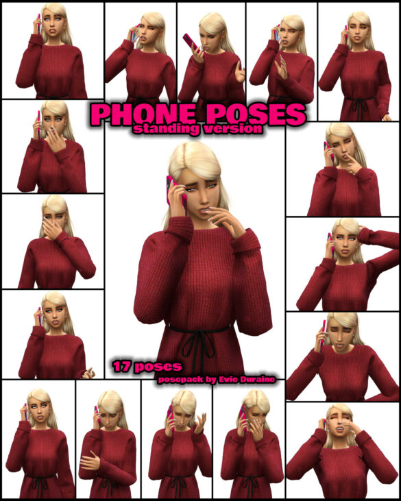 The Sims 4 evieduraine phone poses standing