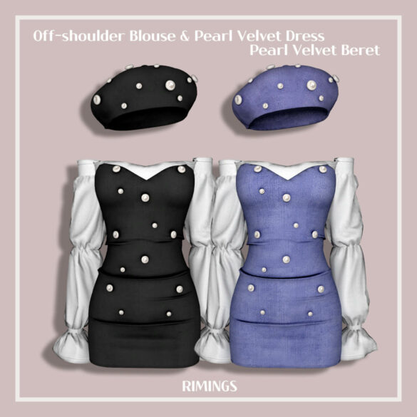 Off-shoulder Blouse Pearl Velvet Dress