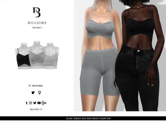 The Sims 4 Basic Jersey Ruched Front Crop Top by Bill Sims at TSR