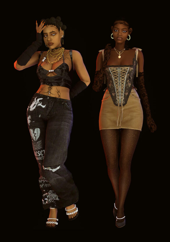 The Sims 4 lookbook hair top pants shoes earrings necklace