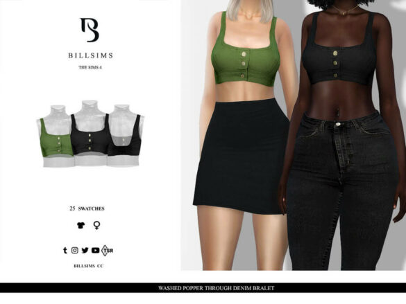 The Sims 4 Washed Popper Through Denim Bralet by Bill Sims at TSR