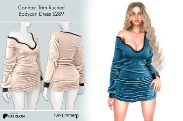 Contrast Trim Ruched Bodycon Dress