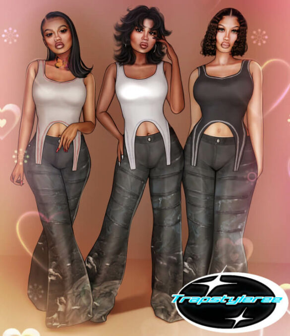 Stitch Tank Top Distressed Jeans
