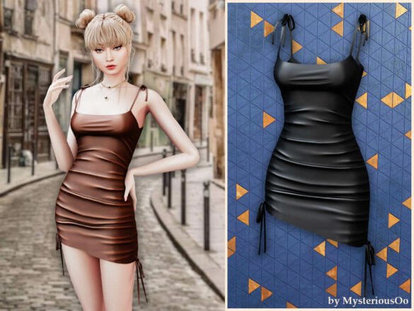 Ruched satin mini dress with tie straps